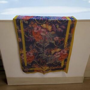 Designer Moschino Silk Scarf NWT Floral Navy Yellow Luxury Italy